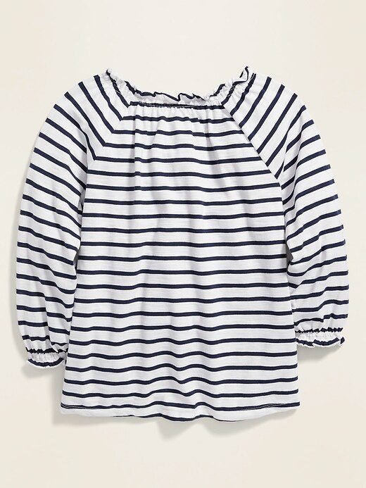 View large product image 2 of 3. Striped Slub-Knit Ruffled Top for Girls