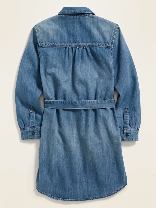 View large product image 2 of 3. Tie-Belt Jean Shirt Dress for Girls