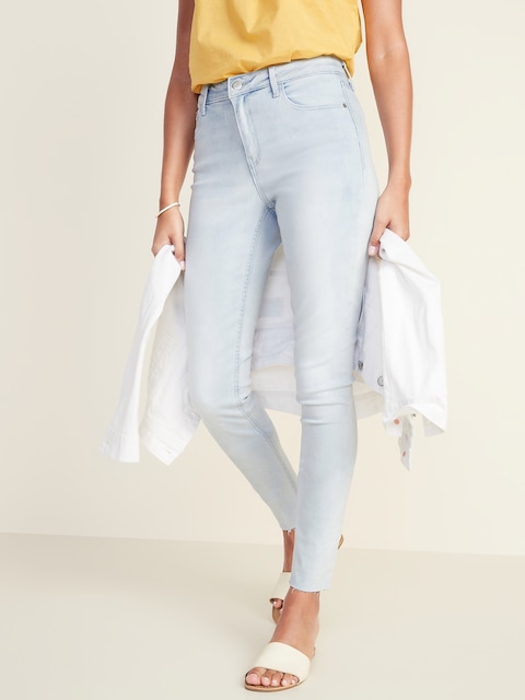 Mid-Rise Raw-Edge Rockstar Ankle Jeans for Women - Light Wash
