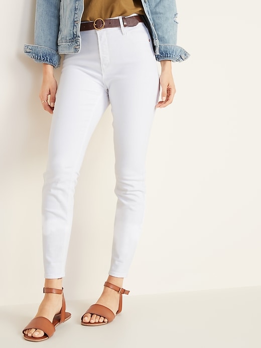 Image number 1 showing, High-Waisted Rockstar Super Skinny White Jeans For Women