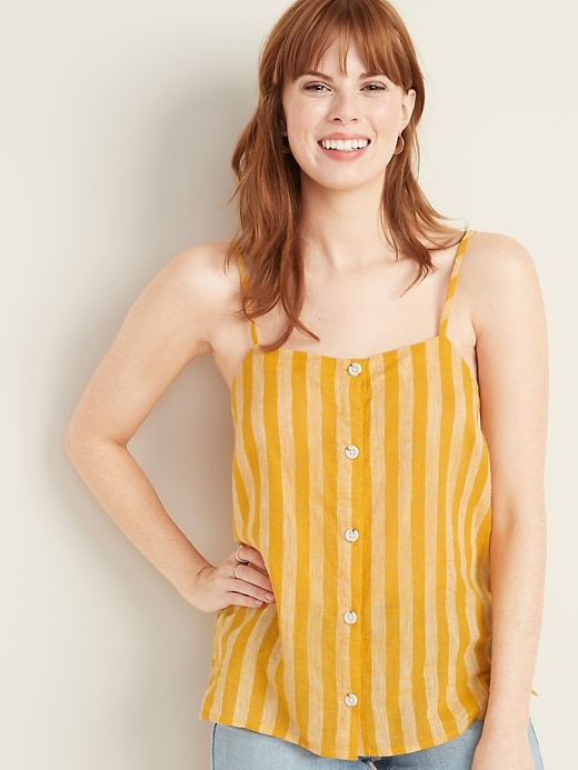 Image number 1 showing, Striped Button-Front Linen-Blend Cami for Women