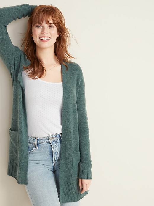 Image number 1 showing, Soft-Brushed Open-Front Long-Line Sweater for Women