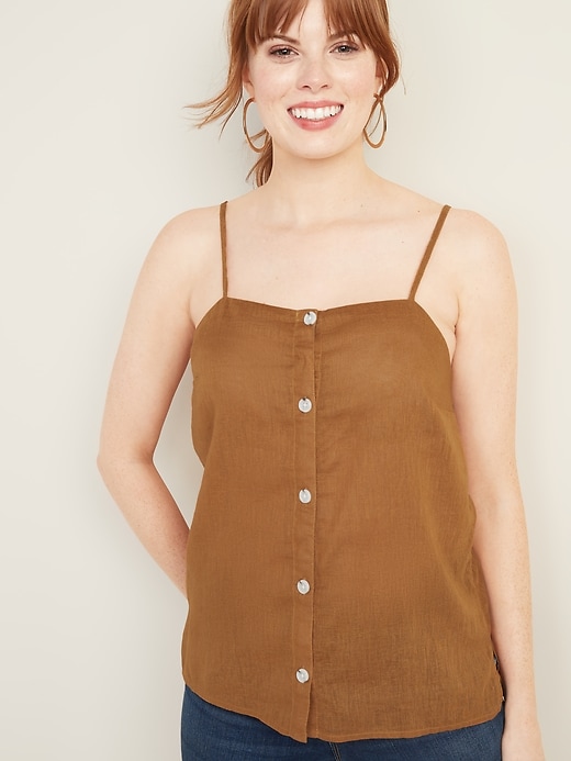 View large product image 1 of 1. Linen-Blend Button-Front Cami for Women