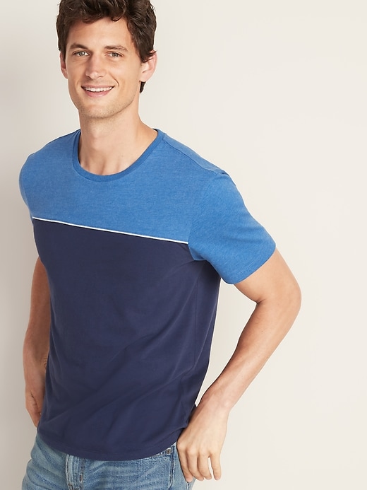 View large product image 1 of 1. Soft-Washed Color-Blocked Piped-Trim Tee