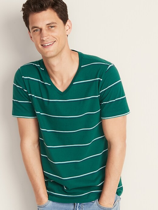 View large product image 1 of 1. Soft-Washed Striped V-Neck Tee