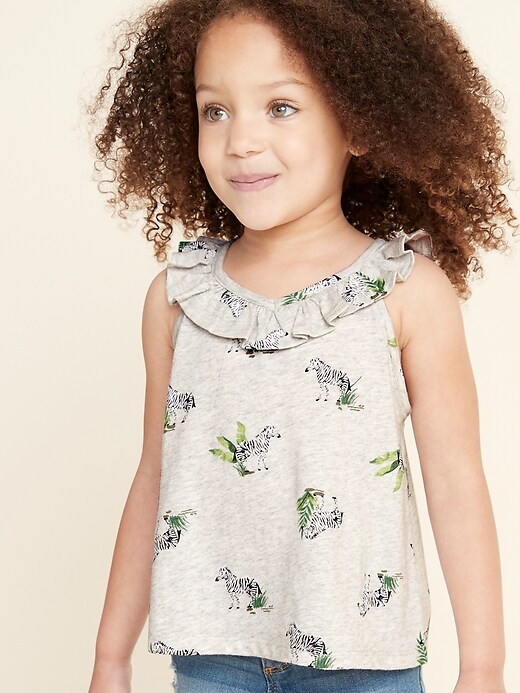 View large product image 1 of 1. Ruffle-Trim V-Neck Swing Tank for Toddler Girls