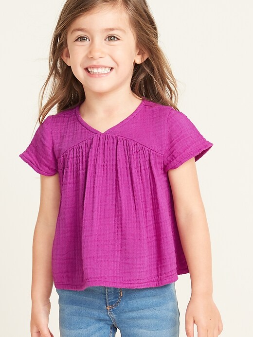 View large product image 1 of 1. Textured Babydoll V-Neck Top for Toddler Girls