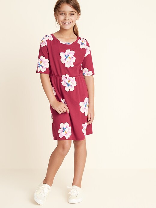 View large product image 1 of 1. Fit & Flare 1/2-Sleeve Jersey Dress for Girls