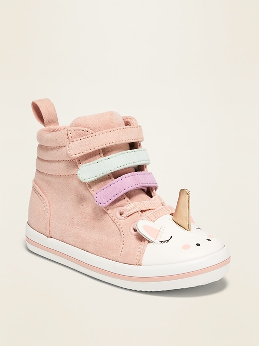 View large product image 1 of 4. Faux-Suede Unicorn Critter High-Tops for Toddler Girls