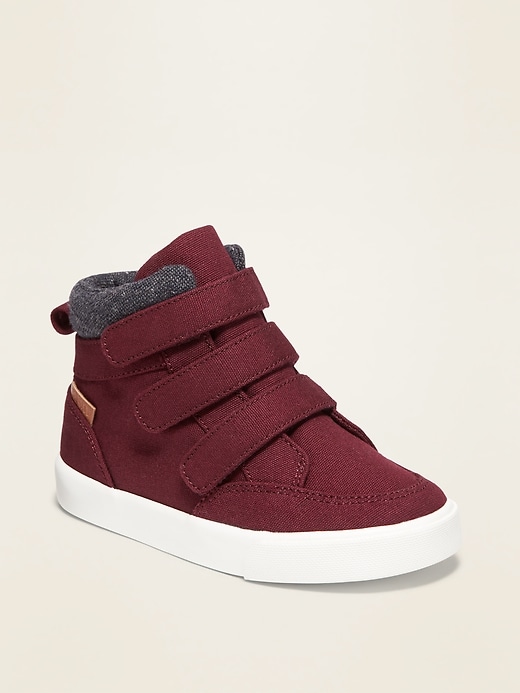 View large product image 1 of 1. Triple Secure-Strap Canvas High-Tops for Toddler Boys