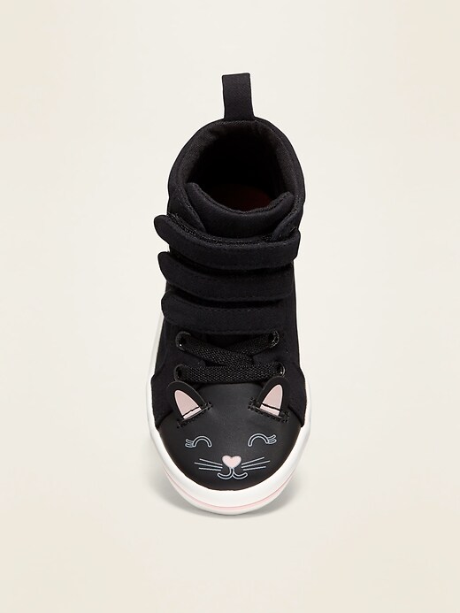 View large product image 2 of 4. Triple Secure-Strap Cat Critter High-Tops for Toddler Girls