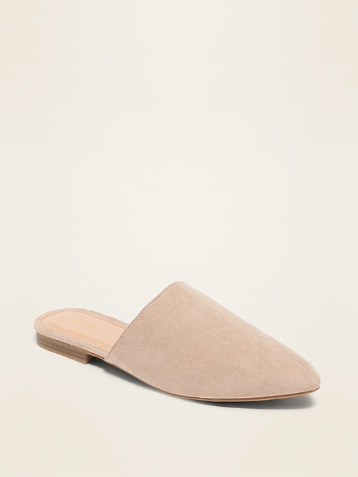 View large product image 1 of 1. Faux-Suede Pointy-Toe Mule Flats for Women