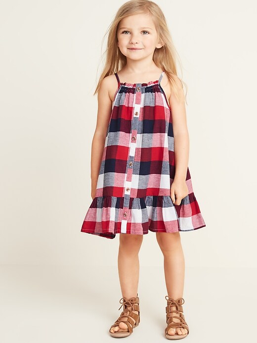 View large product image 1 of 1. Patterned Button-Front Tiered-Hem Sundress for Toddler Girls