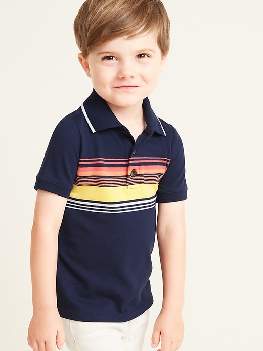 View large product image 1 of 3. Built-In Flex Chest-Stripe Pique Polo for Toddler Boys