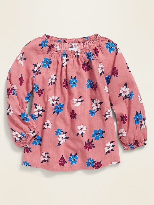 View large product image 1 of 3. Floral-Print Bracelet-Sleeve Blouse for Girls