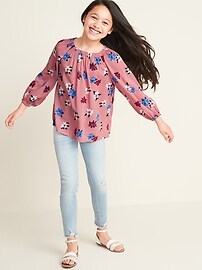 View large product image 3 of 3. Floral-Print Bracelet-Sleeve Blouse for Girls