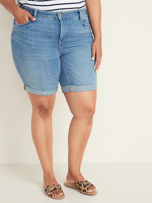 View large product image 1 of 3. Mid-Rise Secret-Slim Pockets Plus-Size Jean Bermuda Shorts -- 9-inch inseam