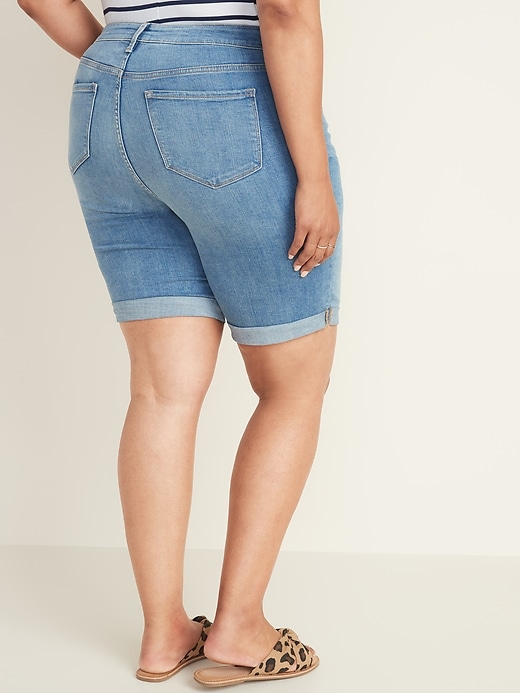 View large product image 2 of 3. Mid-Rise Secret-Slim Pockets Plus-Size Jean Bermuda Shorts -- 9-inch inseam