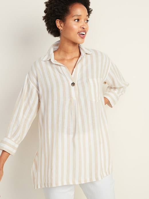 View large product image 1 of 1. Linen-Blend Popover Resort Tunic for Women