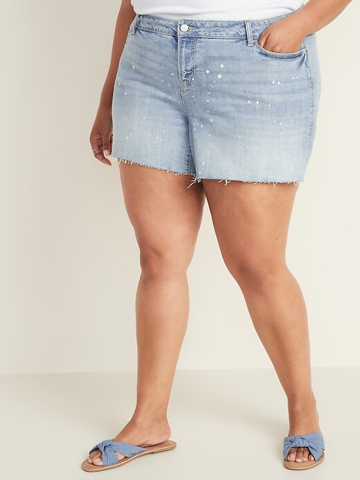 View large product image 1 of 3. Plus-Size Boyfriend Cut-Off Jean Shorts - 5-inch inseam