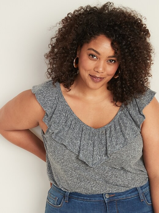 View large product image 1 of 1. Relaxed Plus-Size Ruffle-Trim Top