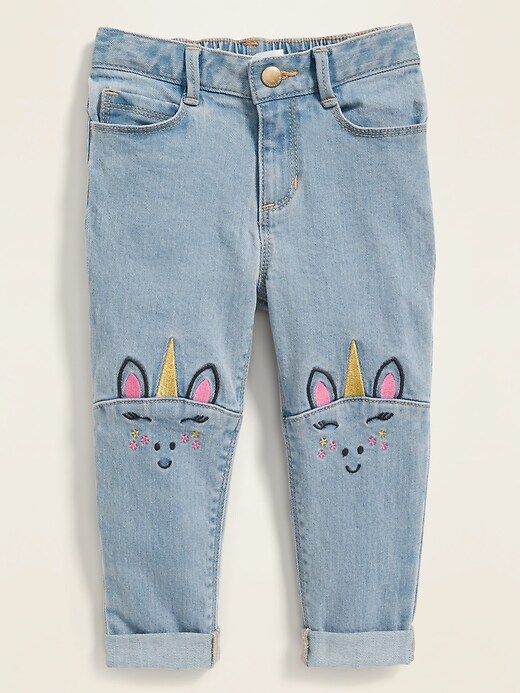 View large product image 1 of 2. Unicorn-Graphic Light-Wash Boyfriend Jeans for Toddler Girls