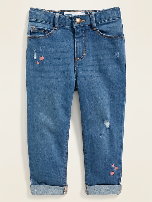 View large product image 1 of 2. Embroidered Hearts Distressed Boyfriend Jeans for Toddler Girls