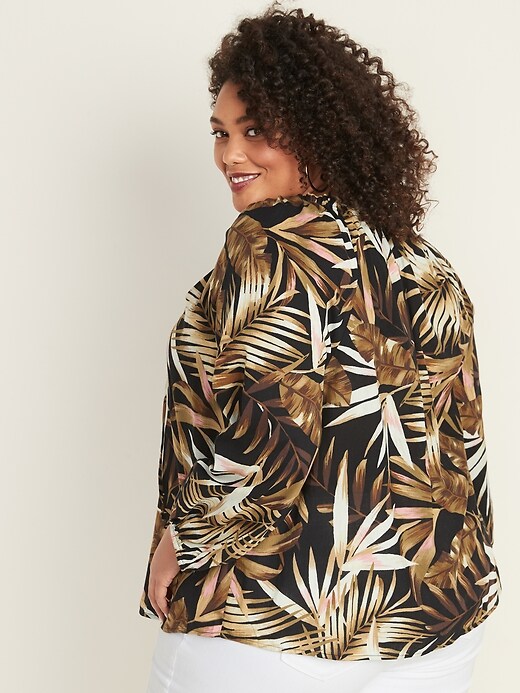 Image number 2 showing, Plus-Size Tie-Neck Printed Swing Blouse