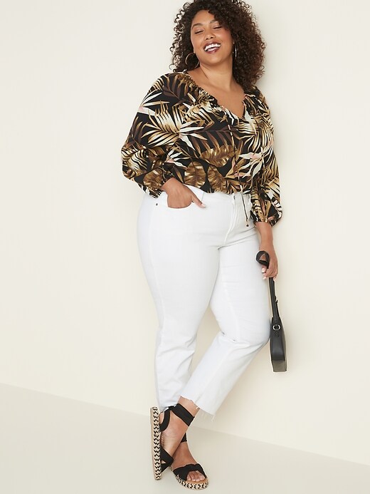 Image number 3 showing, Plus-Size Tie-Neck Printed Swing Blouse