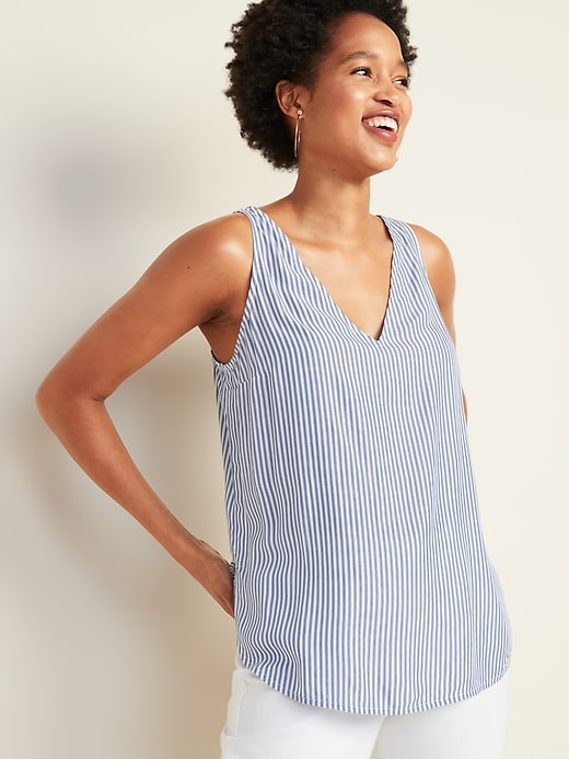 Image number 1 showing, Striped Double V-Neck Sleeveless Top For Women