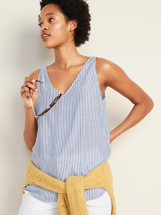 Image number 4 showing, Striped Double V-Neck Sleeveless Top For Women