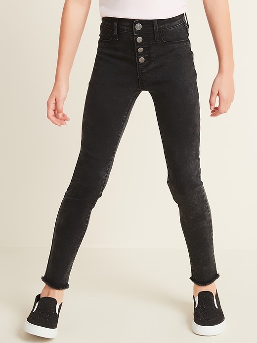 View large product image 1 of 3. High-Waisted Rockstar Built-In Tough Button-Fly Raw-Hem Jeggings For Girls