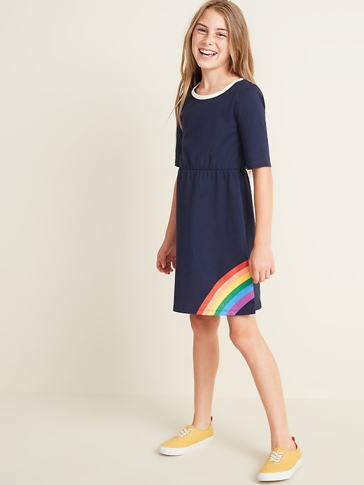 View large product image 1 of 1. Fit & Flare 1/2-Sleeve Jersey Dress for Girls
