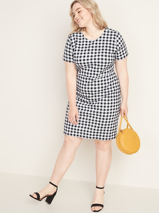 View large product image 1 of 1. Printed Ponte-Knit Plus-Size Sheath Dress