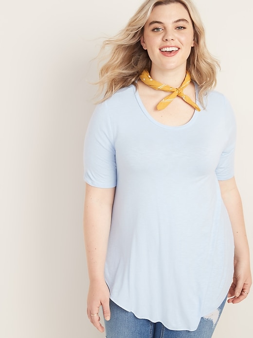 View large product image 1 of 1. Luxe Curved-Hem Plus-Size Crew-Neck Tunic Tee
