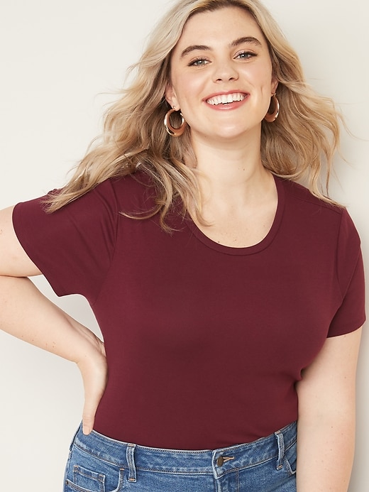 View large product image 1 of 1. Slim-Fit Plus-Size Fine-Gauge Rib-Knit Tee