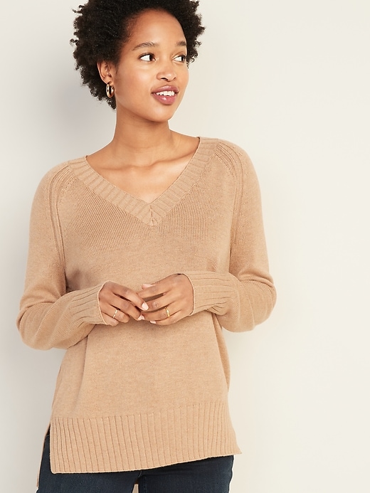 View large product image 1 of 1. Rib-Knit V-Neck Sweater for Women