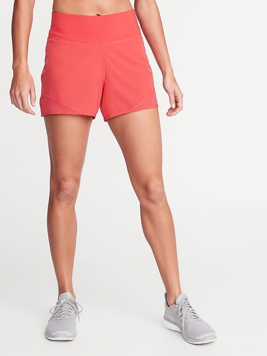 View large product image 1 of 1. Mid-Rise 4-Way Stretch Mesh-Trim Run Shorts for Women