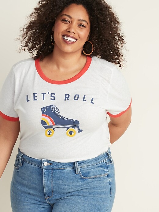 Slim-Fit Plus-Size Graphic Ringer Tee