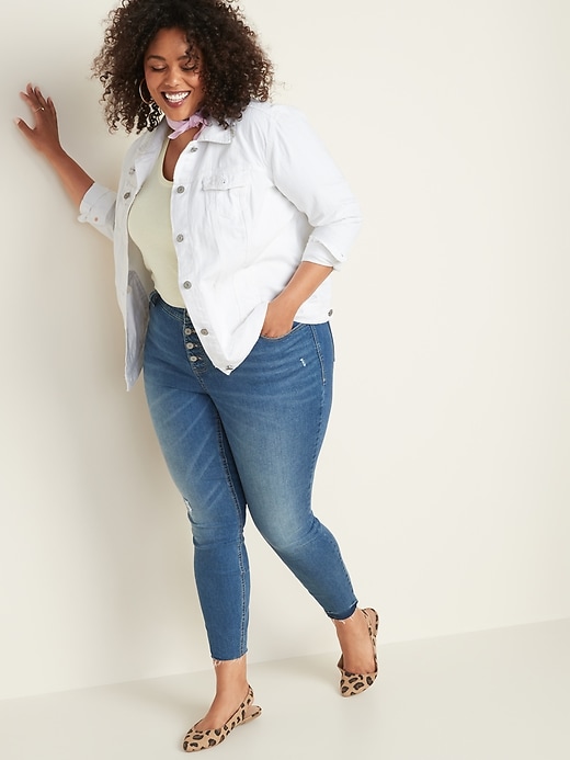 Image number 3 showing, Distressed White Jean Plus-Size Jacket