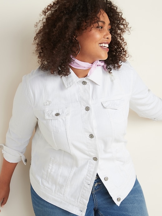 Image number 4 showing, Distressed White Jean Plus-Size Jacket