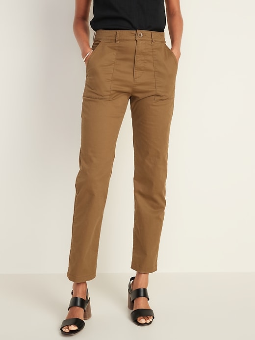 View large product image 1 of 3. High-Waisted Slim Wide-Leg Cropped Utility Chinos For Women