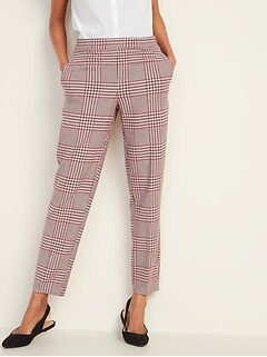 Mid-Rise Plaid Pull-On Straight Pants for Women
