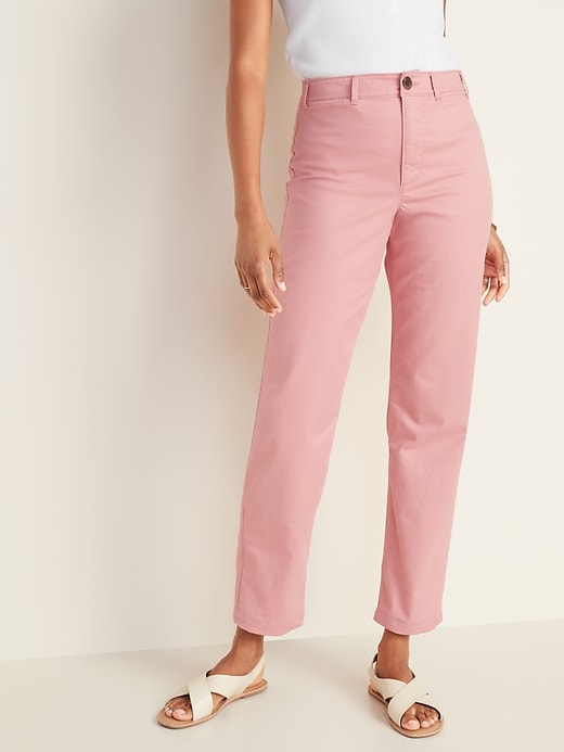 View large product image 1 of 3. Mid-Rise Slim Wide-Leg Chinos for Women