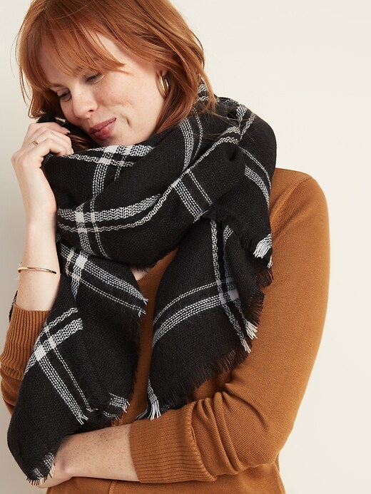 Fringed Oversized Flannel Scarf for Women
