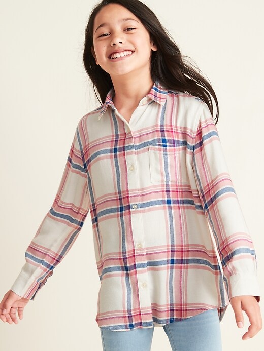 View large product image 1 of 1. Plaid Super-Soft Twill Tunic Shirt For Girls