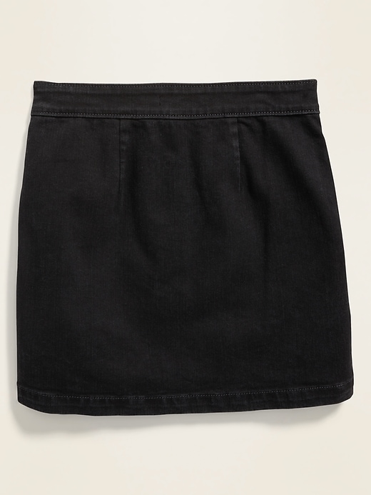 View large product image 2 of 3. High-Waisted Black Jean Button-Front Skirt for Girls