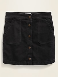 View large product image 3 of 3. High-Waisted Black Jean Button-Front Skirt for Girls