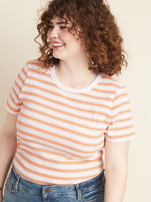 Image number 1 showing, Slim-Fit Striped Rib-Knit Plus-Size Tee