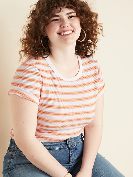 Image number 4 showing, Slim-Fit Striped Rib-Knit Plus-Size Tee